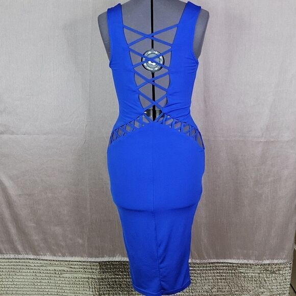 PRIVY B Cut Outs Bodycon Blue Dress Medium - Picture 4 of 8